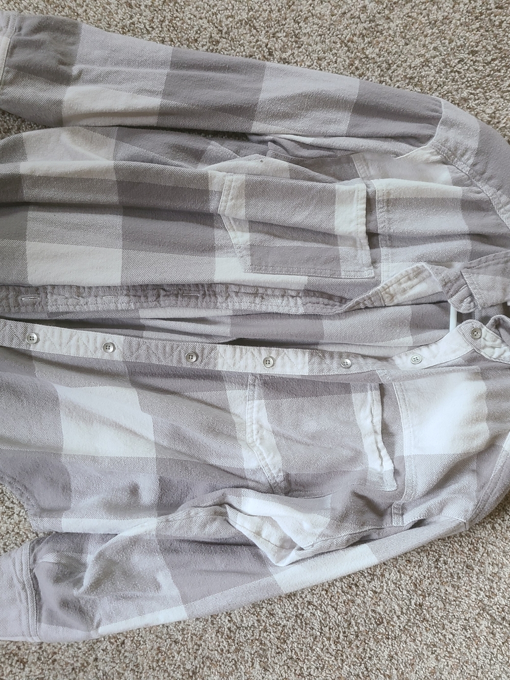 Neutral Beige and White Plaid Button-Up Shirt